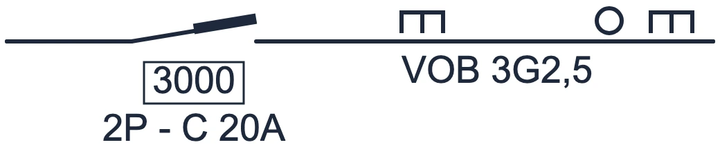 Circuit breaker with VOB cable symbol in a single-line diagram