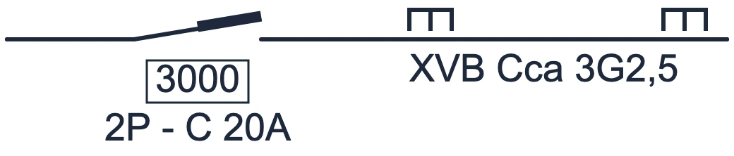 Circuit breaker with XVB cable symbol in a single-line diagram