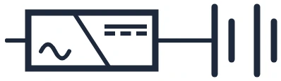 Converter with battery symbol in a single-line diagram