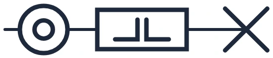 Push button + impulse relay + light point symbol in a single-line diagram