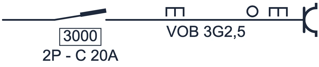 Socket with circuit breaker and VOB cable symbol in a single-line diagram