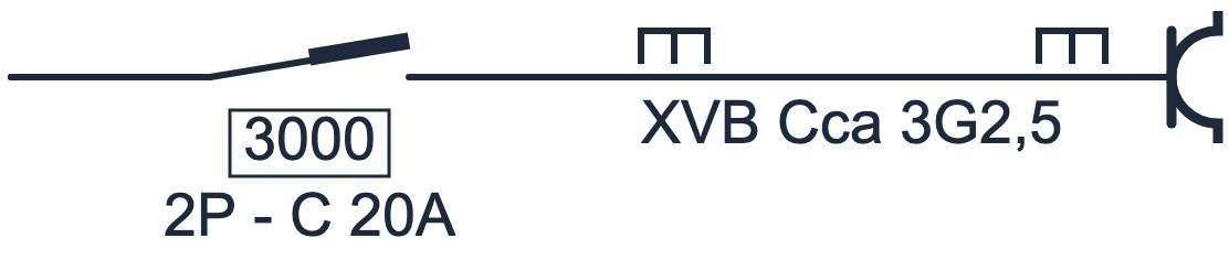 Socket with circuit breaker and XVB cable symbol in a single-line diagram