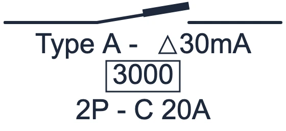 Type A 2-pole differential switch symbol in a single-line diagram